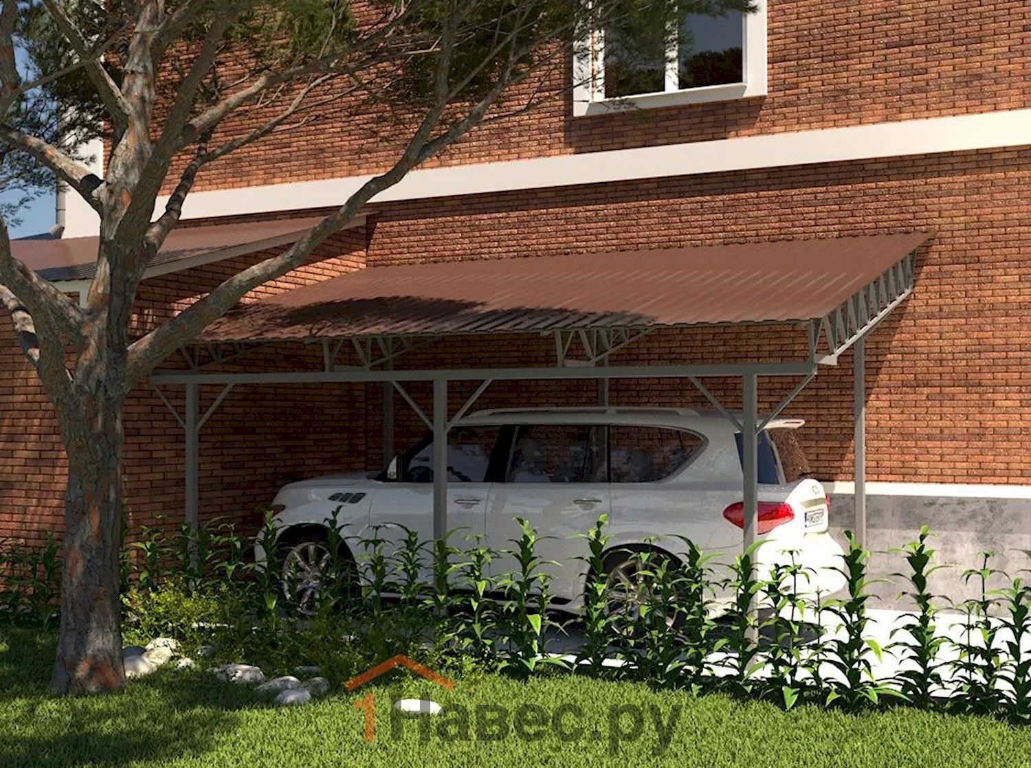 Односкатный пристенный навес из профнастила